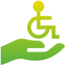 A green hand holding a yellow handicap symbol.