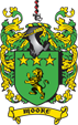 A green and yellow coat of arms with stars.